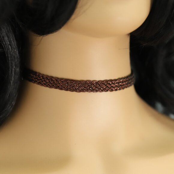 Weave Lace Gothic Choker Adjustable Length Brown trim chokers (#74) - Picture 6 of 10